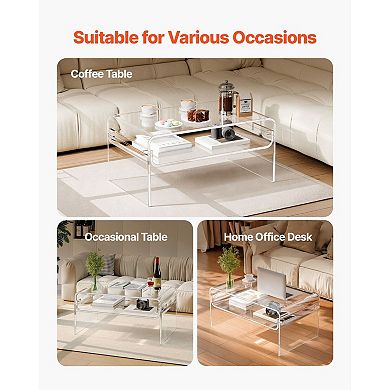 Acrylic Coffee Table with Dual Storage Tiers, Clear, Modern Design