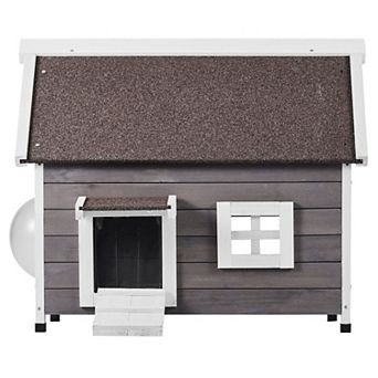 Outdoor Cat House with Loft, Weather-Resistant Fir Wood, and Removable Bottom