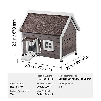 Outdoor Cat House with Loft, Weather-Resistant Fir Wood, and Removable Bottom