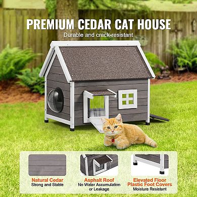 Outdoor Cat House with Loft, Weather-Resistant Fir Wood, and Removable Bottom