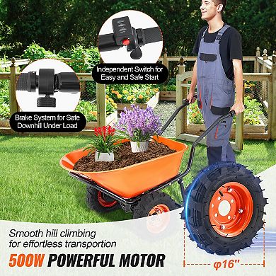 Heavy-Duty Electric Wheelbarrow with Tray for Lawn and Garden