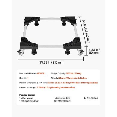 Adjustable Appliance Stand for Fridges, Dryers, and Washers with Smooth-Wheels