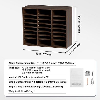 Wood Literature Organizer with 24 Compartments for Office or Classroom