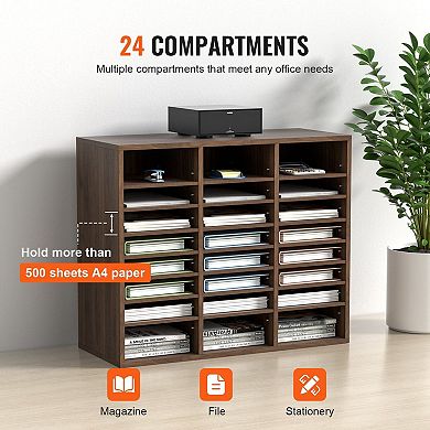 Wood Literature Organizer with 24 Compartments for Office or Classroom