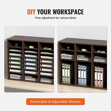 Wood Literature Organizer with 24 Compartments for Office or Classroom