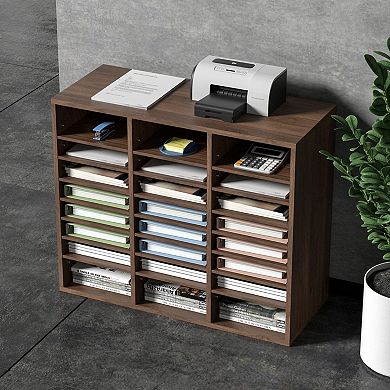 Wood Literature Organizer with 24 Compartments for Office or Classroom