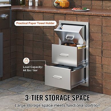 2-Tier Stainless Steel Kitchen Drawer with Built-In Paper Towel Holder