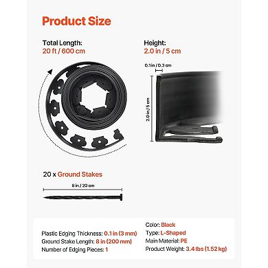 Flexible Plastic Garden Edging with Stakes for Lawns and Flower Beds