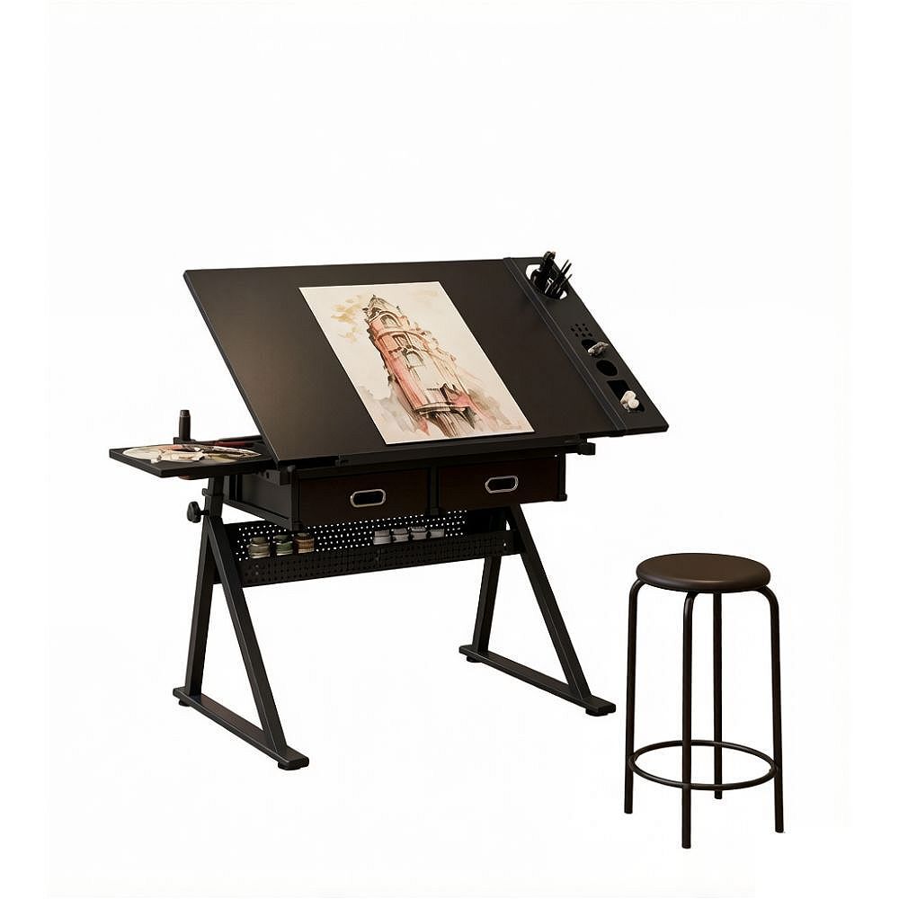 GOODSILO Adjustable Drawing Drafting Table Desk with Storage Drawers ...