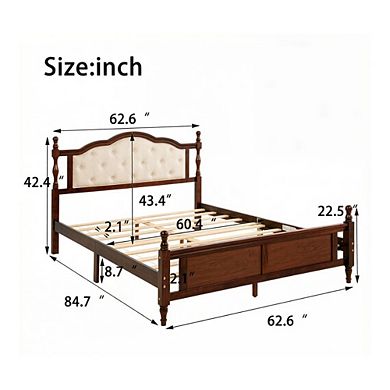 GOODSILO Queen Size Pine Wood Platform Bed with Upholstered Headboard