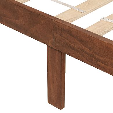 GOODSILO Queen Size Pine Wood Platform Bed with Upholstered Headboard