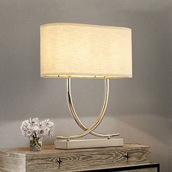 2-Light 24'' Modern Elegant Polished Nickel Minimalist Stainless Steel Table Lamp With Ivory Fabric