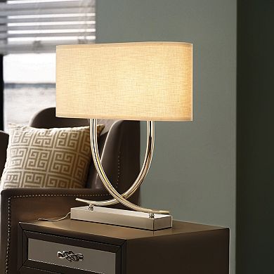 2-Light 24'' Modern Elegant Polished Nickel Minimalist Stainless Steel Table Lamp With Ivory Fabric