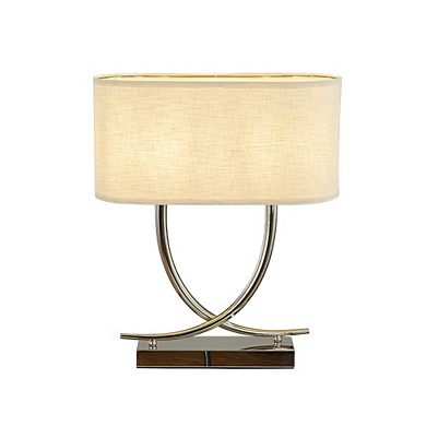 2-Light 24'' Modern Elegant Polished Nickel Minimalist Stainless Steel Table Lamp With Ivory Fabric