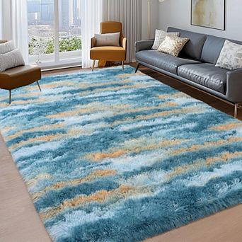 Tie dye Abstract Area Rugs for Bedroom, Fluffy Soft Shag Carpet, Living Room Rug for Home Decor