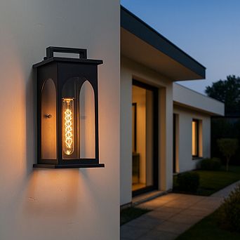 1-Light Modern 13 Inch Outdoor Wall Lantern Black Exterior Sconce with Clear Tempered Glass