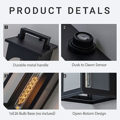 1-Light Modern 13 Inch Outdoor Wall Lantern Black Exterior Sconce with Clear Tempered Glass