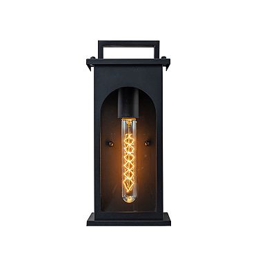 1-Light Modern 13 Inch Outdoor Wall Lantern Black Exterior Sconce with Clear Tempered Glass