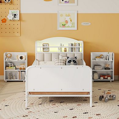 GOODSILO Twin Size LED Platform Bed Frame with Upholstered Headboard Storage