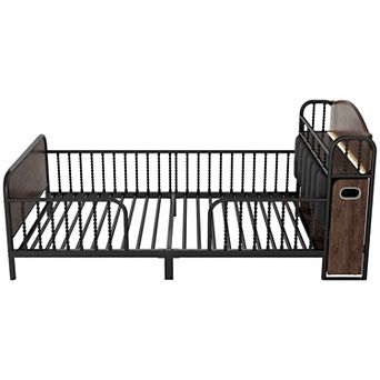 GOODSILO Twin Size LED Platform Bed Frame with Upholstered Headboard Storage