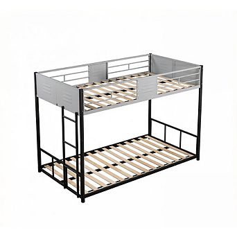 GOODSILO Twin Over Twin Metal Bunk Bed with Vent Board Guardrail