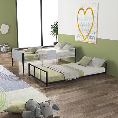 GOODSILO Twin Over Twin Metal Bunk Bed with Vent Board Guardrail