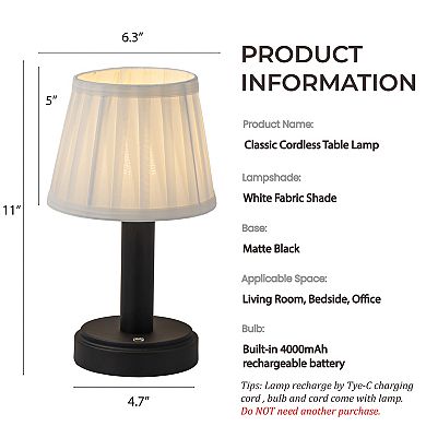 11'' Modern Type-C Rechargeable Cordless LED Table Lamp Industrial Dimmable Touch Control Mini Desk