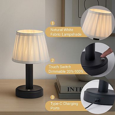 11'' Modern Type-C Rechargeable Cordless LED Table Lamp Industrial Dimmable Touch Control Mini Desk
