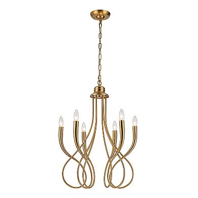 20'' 6-Light Plated Brass Candelabra Chandelier with Curved Arms Mid-Century Modern Pendant Light