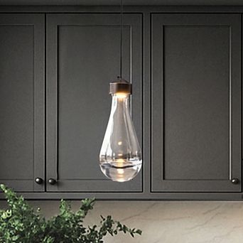 1-Light 5" Modern Teardrop Glass Integrated LED Pendant Light In Bronze Finish for Kitchen Island