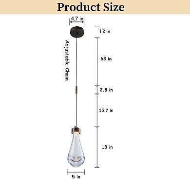 1-Light 5" Modern Teardrop Glass Integrated LED Pendant Light In Bronze Finish for Kitchen Island