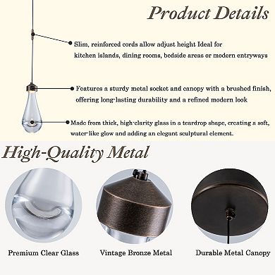 1-Light 5" Modern Teardrop Glass Integrated LED Pendant Light In Bronze Finish for Kitchen Island