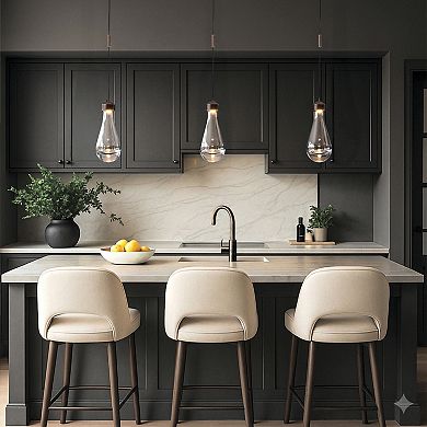 1-Light 5" Modern Teardrop Glass Integrated LED Pendant Light In Bronze Finish for Kitchen Island