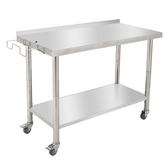 48"x24"x35" Workbench With Casters, Rear Backsplash, 08 Straight Edge, And Removable Trash Rack
