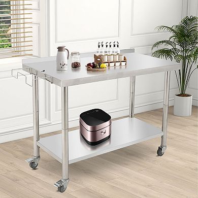 48"x24"x35" Workbench With Casters, Rear Backsplash, 08 Straight Edge, And Removable Trash Rack