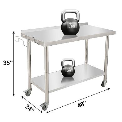 48"x24"x35" Workbench With Casters, Rear Backsplash, 08 Straight Edge, And Removable Trash Rack