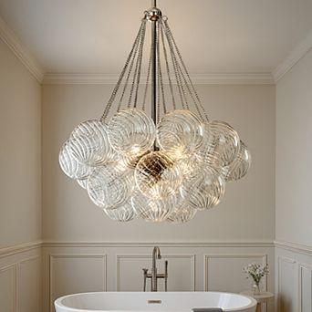 27'' Modern Glam Cluster Chandelier 6 Lights Pendant with Hand Blown Textured Glass Globes