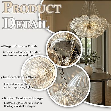 27'' Modern Glam Cluster Chandelier 6 Lights Pendant with Hand Blown Textured Glass Globes