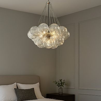27'' Modern Glam Cluster Chandelier 6 Lights Pendant with Hand Blown Textured Glass Globes