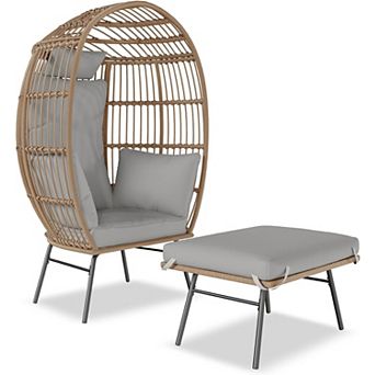 Oversized Wicker Egg Patio Chair with Ottoman
