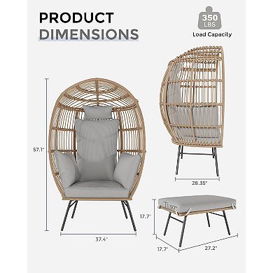 Oversized Wicker Egg Patio Chair with Ottoman