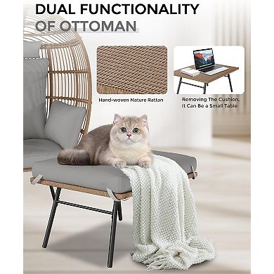 Oversized Wicker Egg Patio Chair with Ottoman
