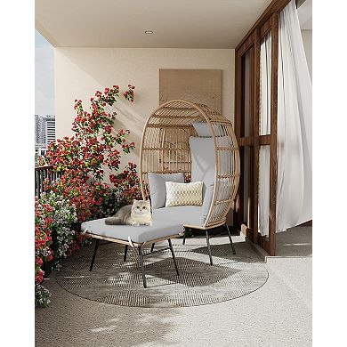 Oversized Wicker Egg Patio Chair with Ottoman