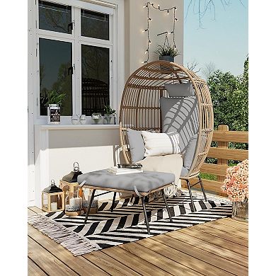Oversized Wicker Egg Patio Chair with Ottoman