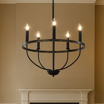 26'' 5-Light Modern Matt Black Classic Candelabra Chandelier Industrial Candle Pendant Light