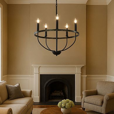 26'' 5-Light Modern Matt Black Classic Candelabra Chandelier Industrial Candle Pendant Light