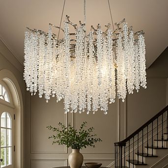 25'' Modern Glam Crystal Chandelier Polished Nickel Branch Style 6-Light Pendant Ceiling Light