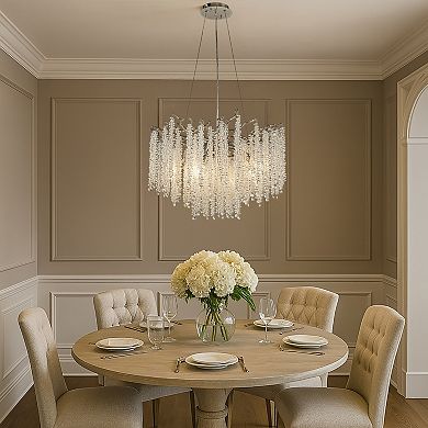 25'' Modern Glam Crystal Chandelier Polished Nickel Branch Style 6-Light Pendant Ceiling Light