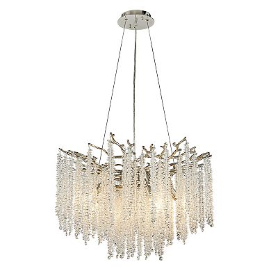 25'' Modern Glam Crystal Chandelier Polished Nickel Branch Style 6-Light Pendant Ceiling Light