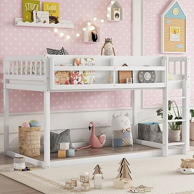 GOODSILO Convertible Twin Over Twin Low Profile Solid Wood Bunk Bed